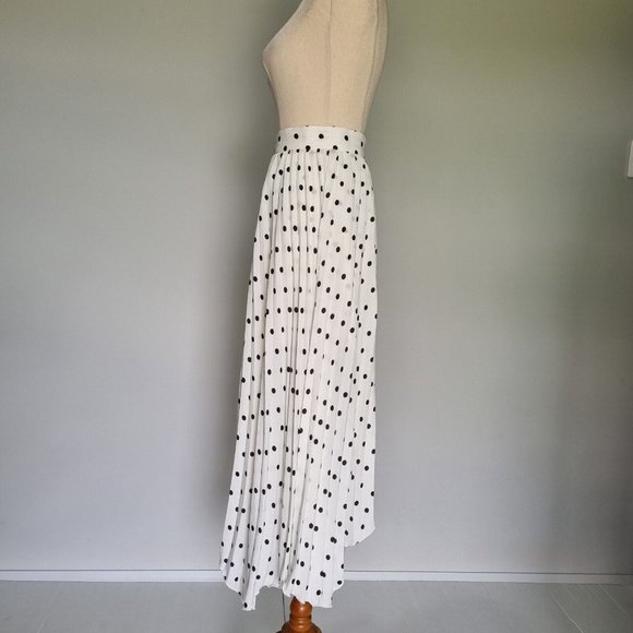 Sheike Lala Black & White Polka Dot Asymmetrical Pleated Midi Skirt Size 14 - Picture 3 of 9